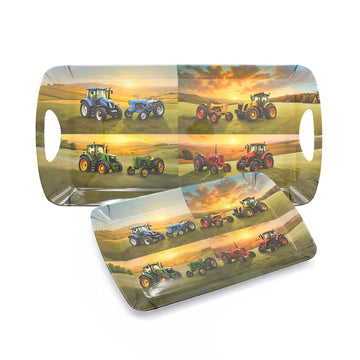 2Pcs Vintage Tractors Small & Medium Melamine Serving Tray Set
