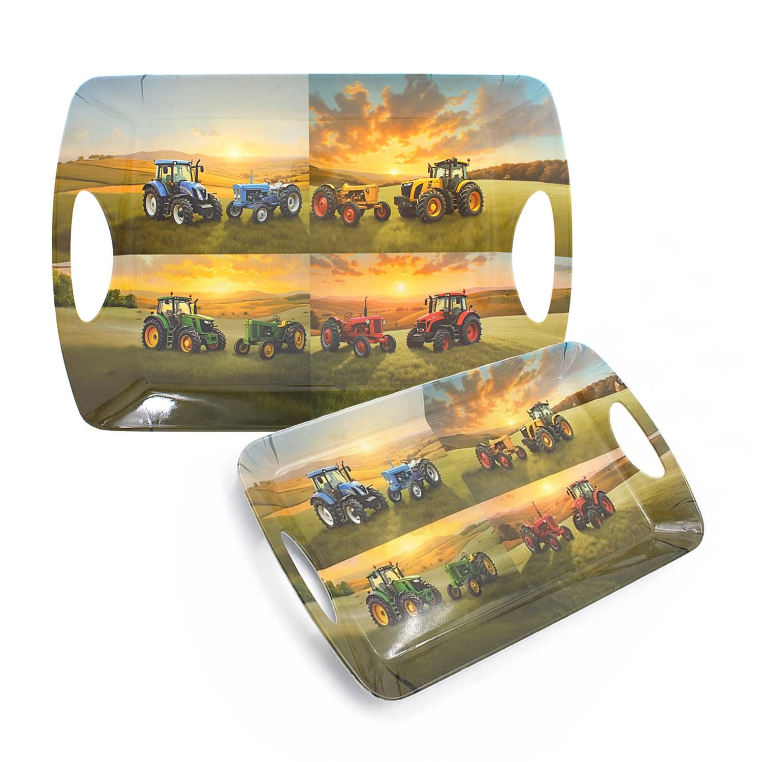 2Pcs Vintage Tractors Medium & Large Melamine Serving Tray Set
