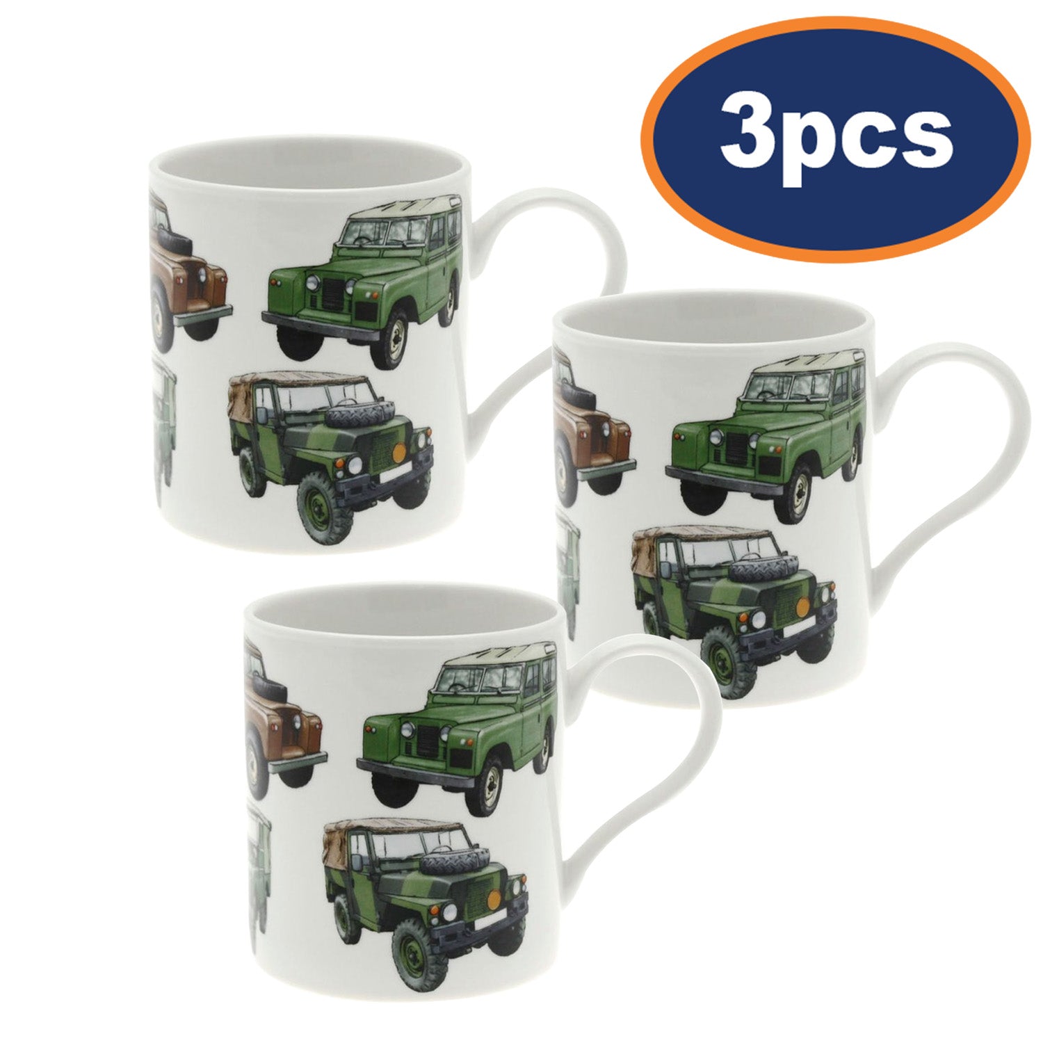 3Pcs Vintage Land Rovers 350ml Fine China Mug