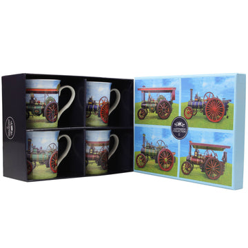 Set of 4 Fine China Mugs - Steam Tractor