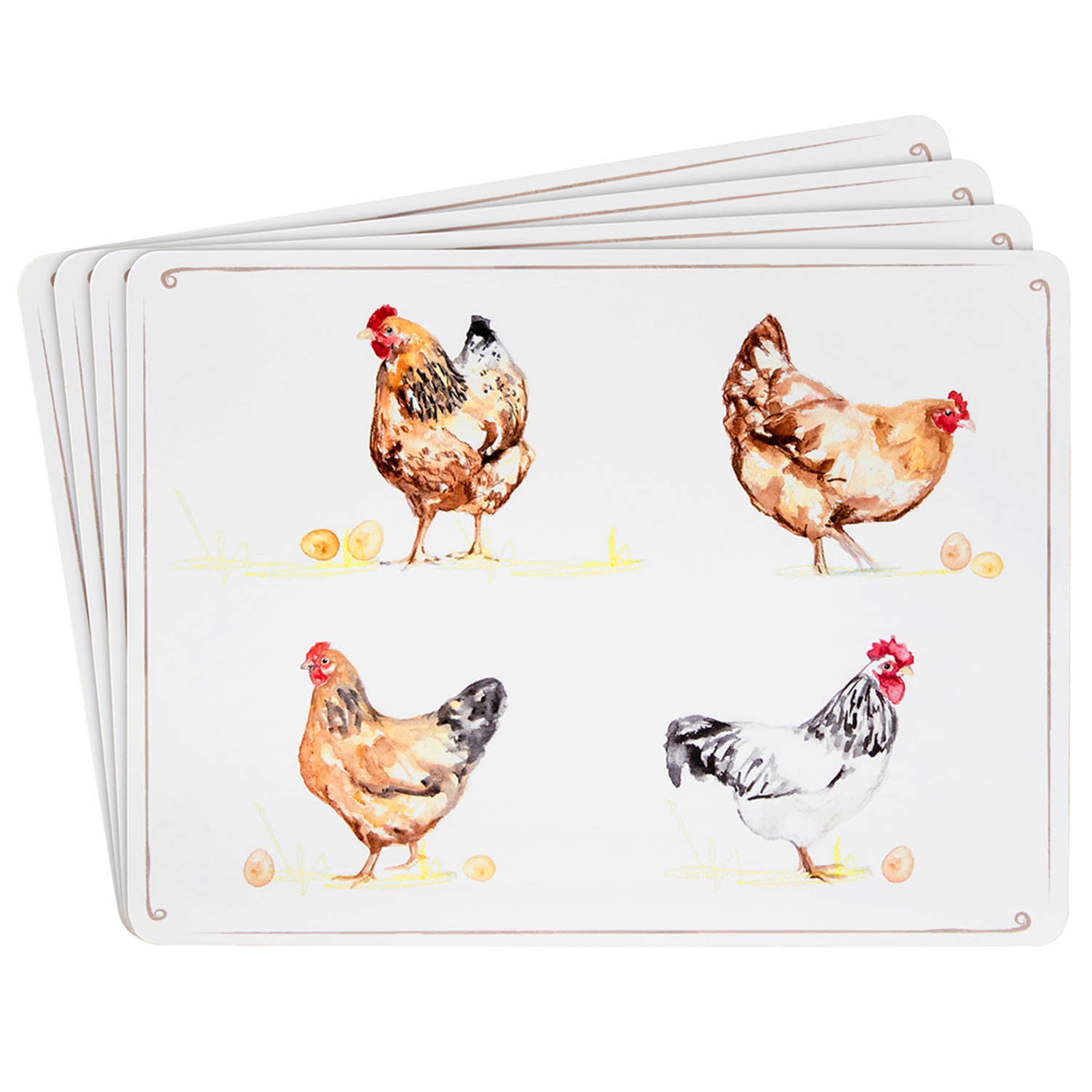 Set Of 4 Chicken Cork Backed Placemats Mats