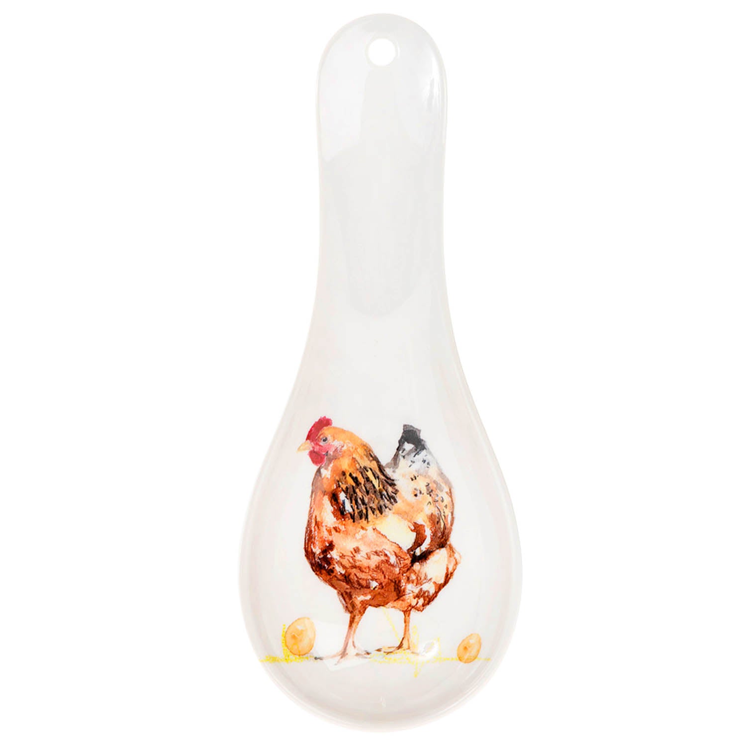 White Kitchen Spoon Rest - Chickens