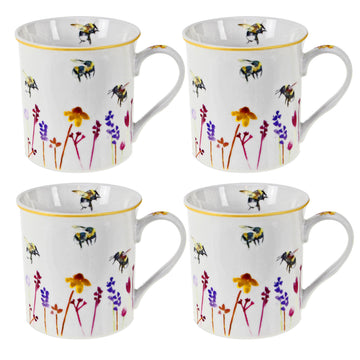 Set of 4 Bees & Flowers Drinking Mugs