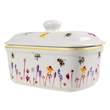 Bees & Flowers Ceramic Butter Dish with Lid