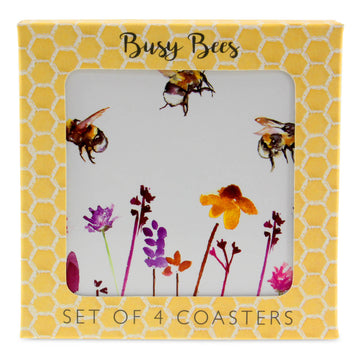 Set of 4 Bees & Flowers Coasters (design by Jennifer Rose)
