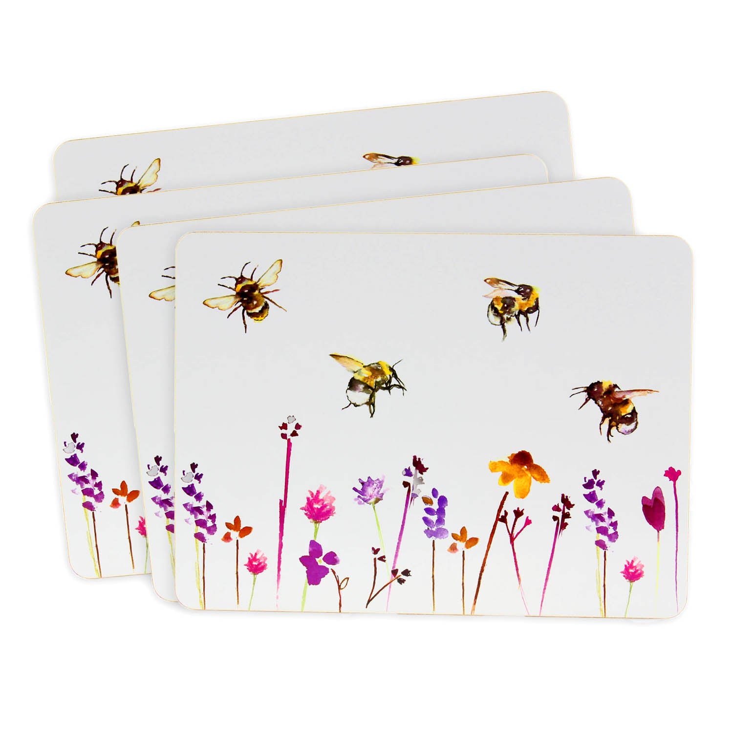 Set of 4 Bees & Flowers Dining Placemats (design by Jennifer Rose)