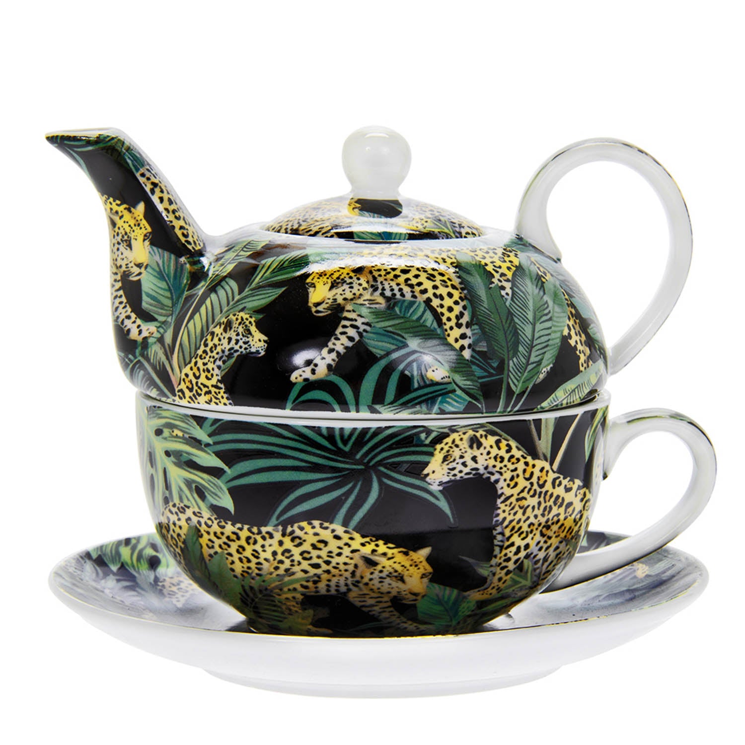 Ceramic Jungle Fever Leopards Tea for One Set Fine China
