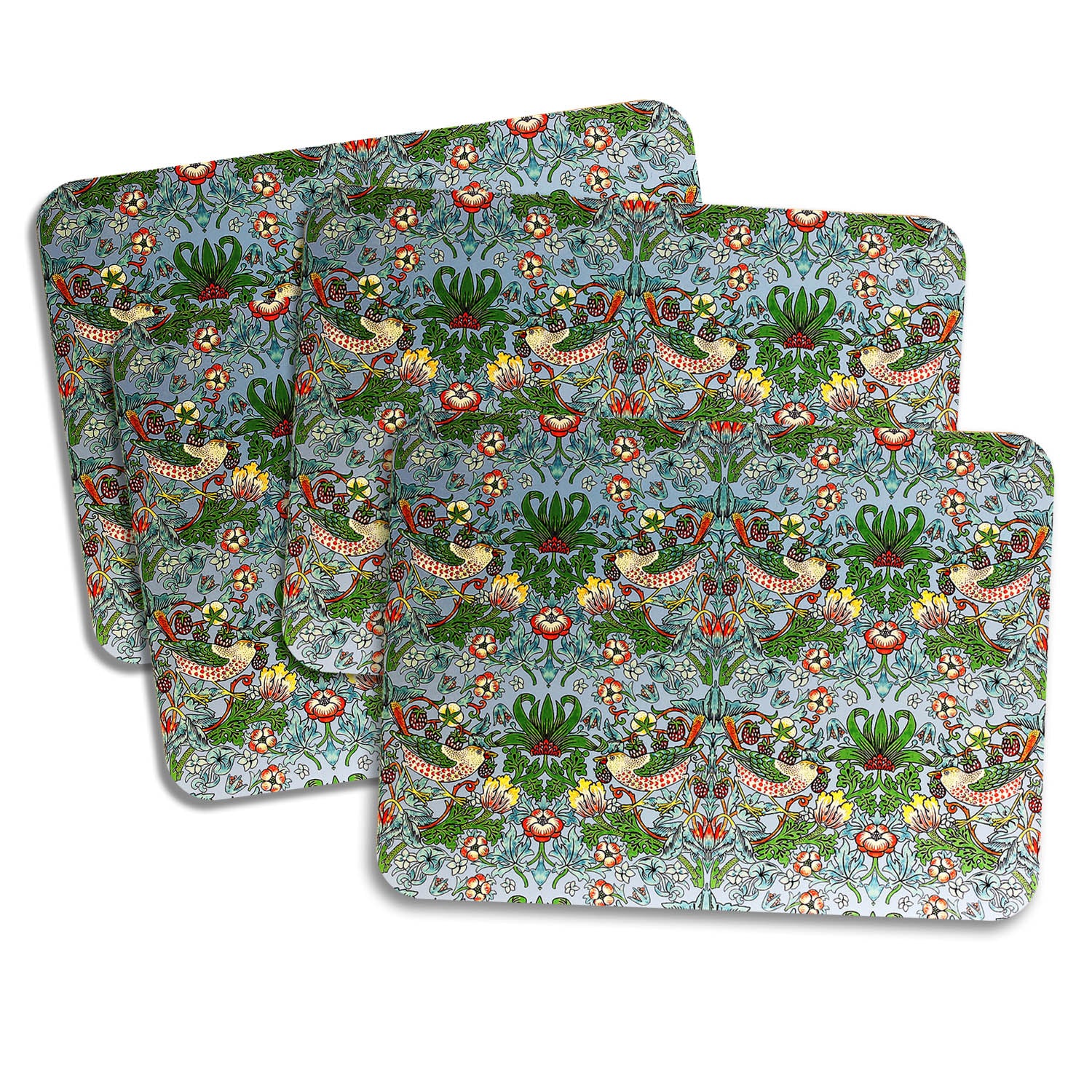Set of 4 Strawberry Thief Teal Placemats Cork Backed