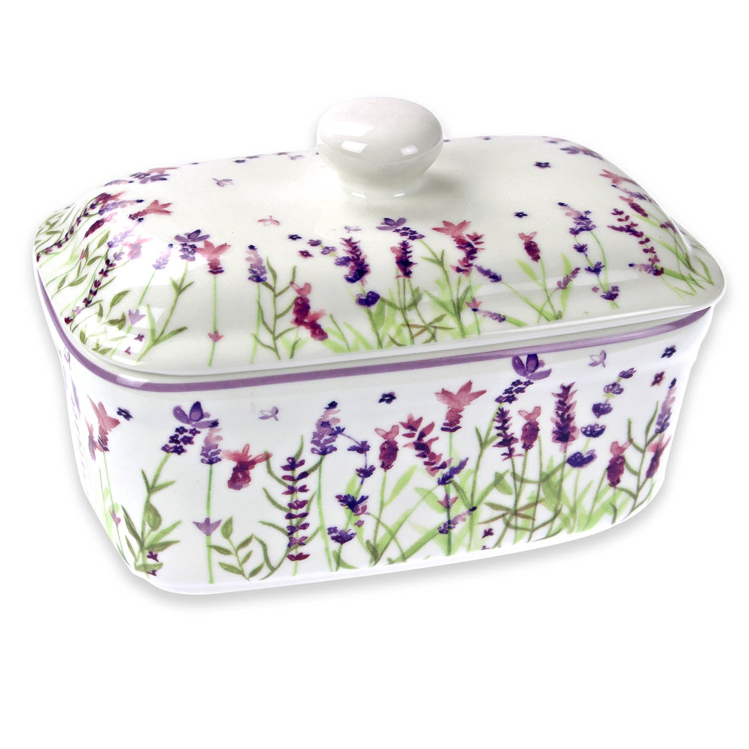 Jennifer Rose Lavender Butter Dish Holder w/ Lid