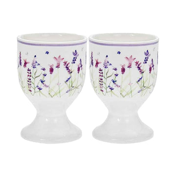 Set of 2 Ceramic Egg Cups Lavender Flower Design
