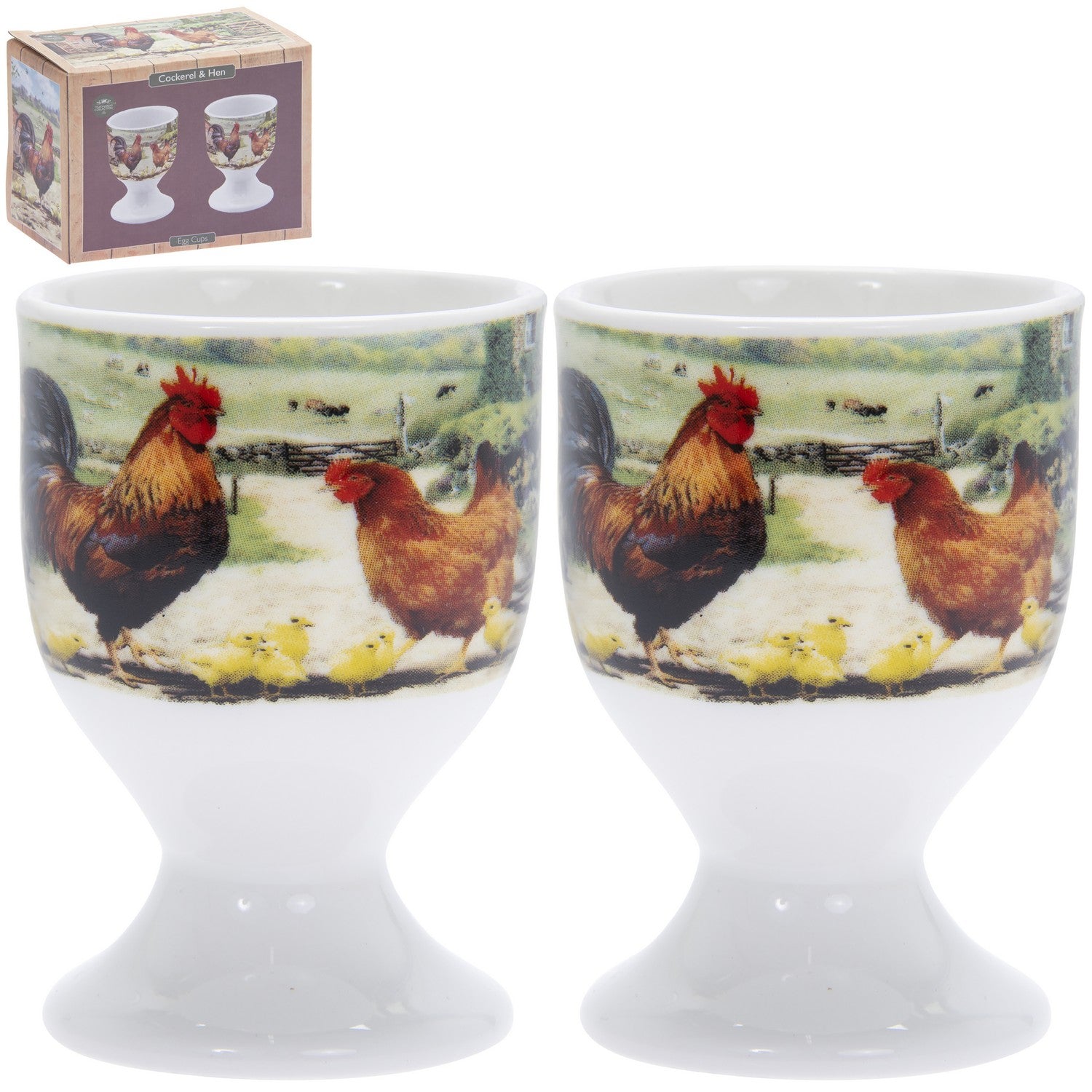Set of 2 Cockerel & Hen Egg Cups