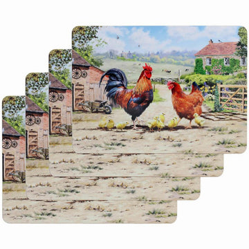 Set of 4 Cockerel & Hen Design Placemats