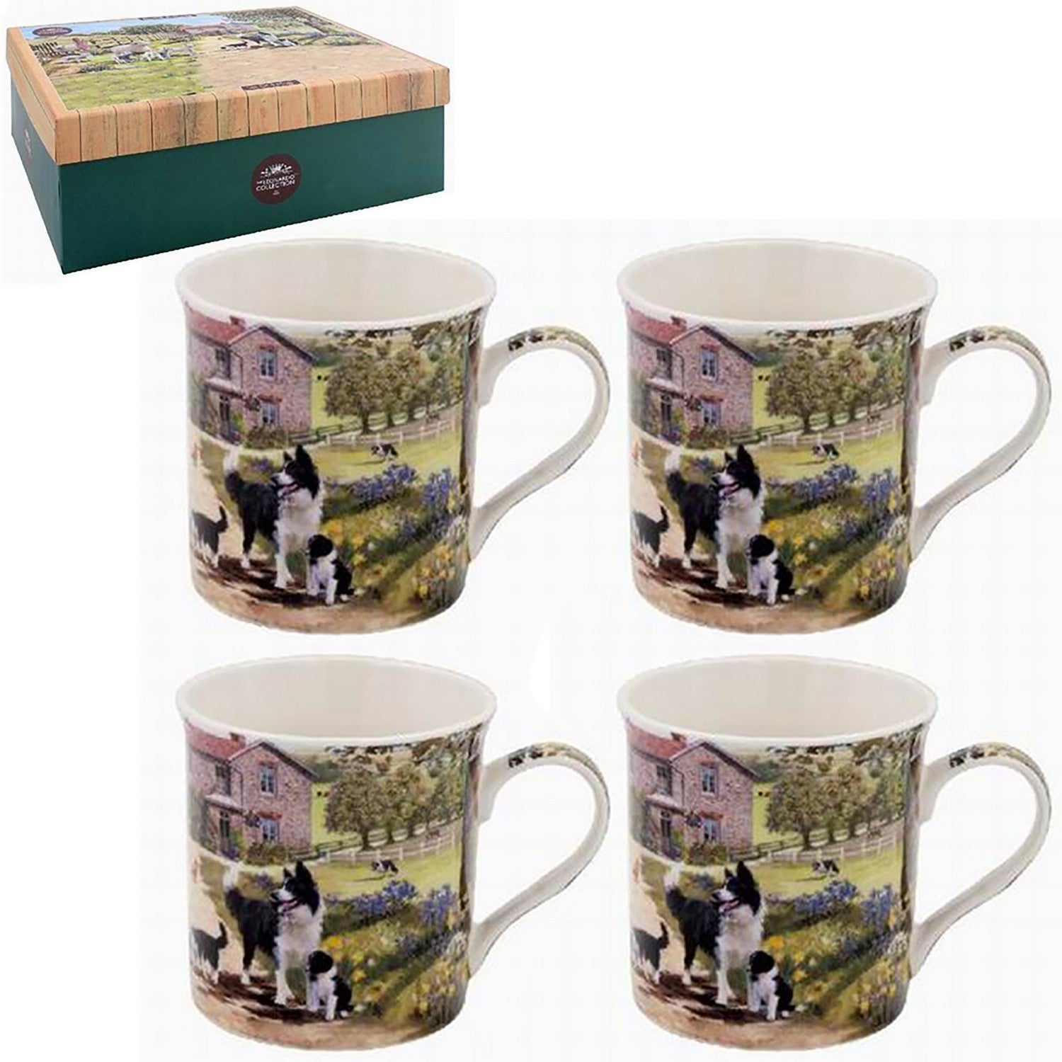 Set of 4 Collie & Sheep Design Mugs