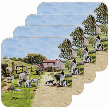 Set of 4 Collie & Sheep Design Coasters