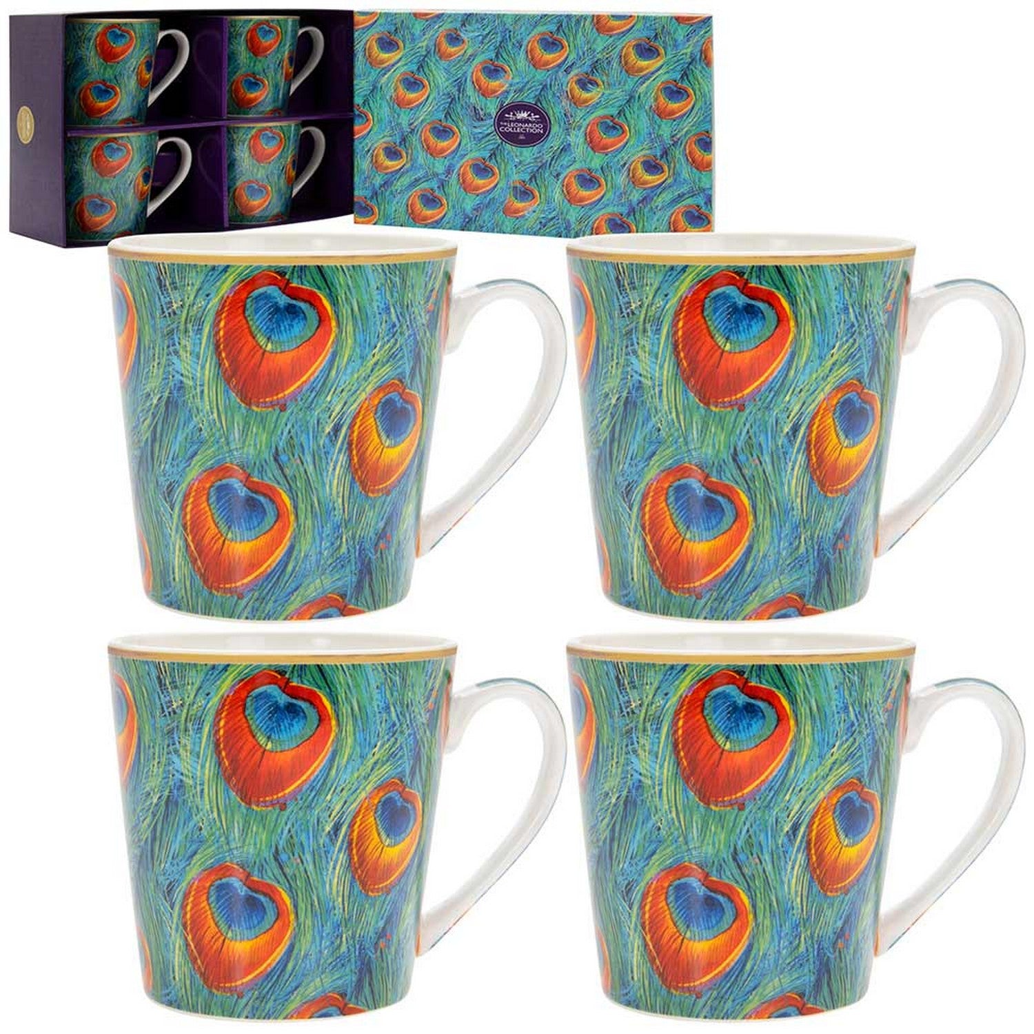 Peacock Mugs Set of 4