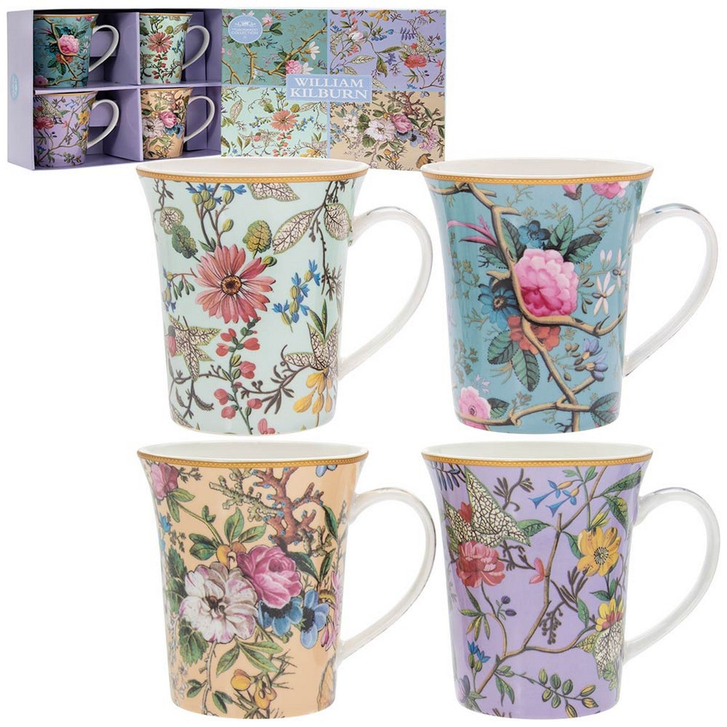 William Kilburn Design Set of 4 Fine China Mugs