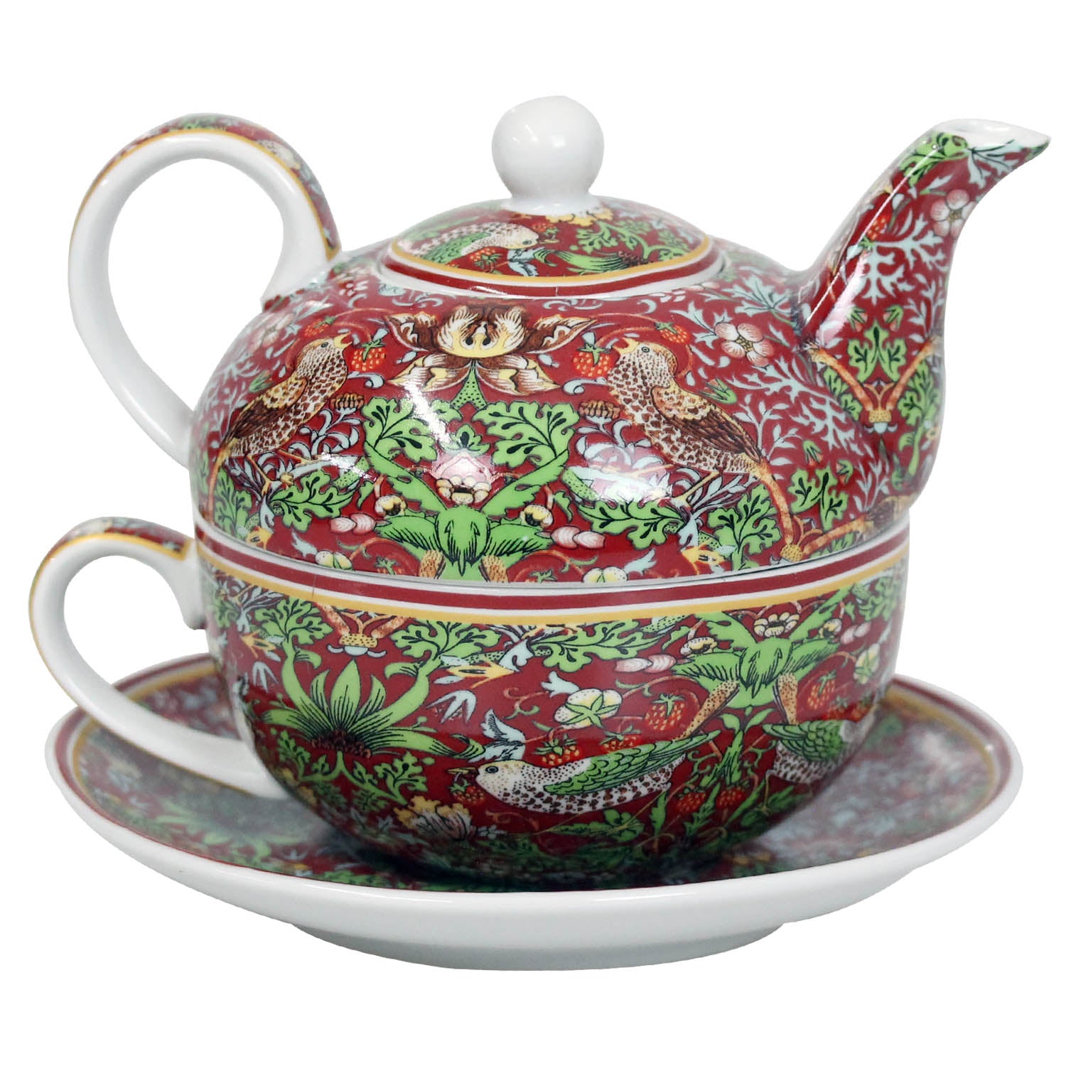 William Morris Red Strawberry Thief Tea for One Set