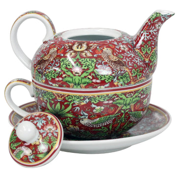 William Morris Red Strawberry Thief Tea for One Set