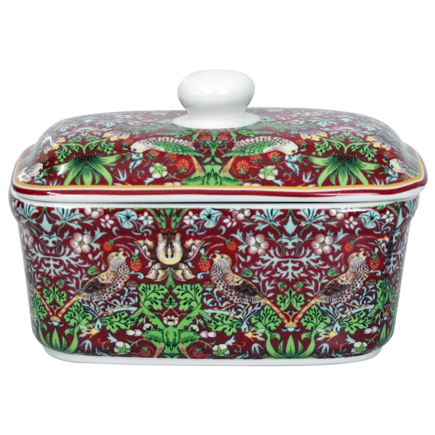 William Morris Red Strawberry Thief Butter Dish