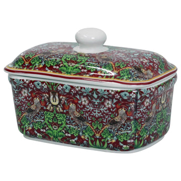 William Morris Red Strawberry Thief Butter Dish