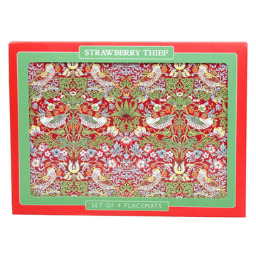 Set of 4 William Morris Red Strawberry Thief Cork Back Placemats