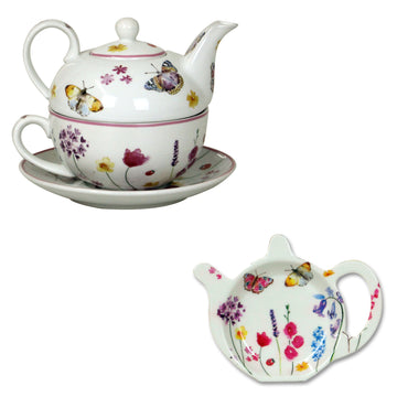 2-pc Butterfly Garden Tea For One & Teabag Tidy Set