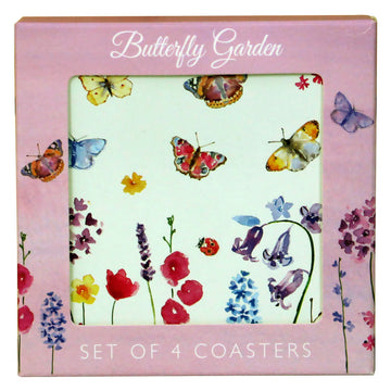 4pcs Butterfly Garden Pink Floral Cork Back Coasters