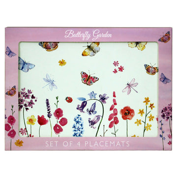 4pcs Butterfly Garden Pink Floral Cork Back Placemats