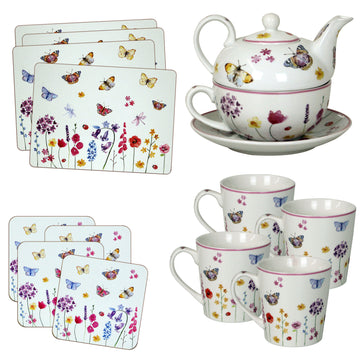 13-pc Butterfly Garden  Cork Back Placemats, Coasters, Mugs & Tea for One Set