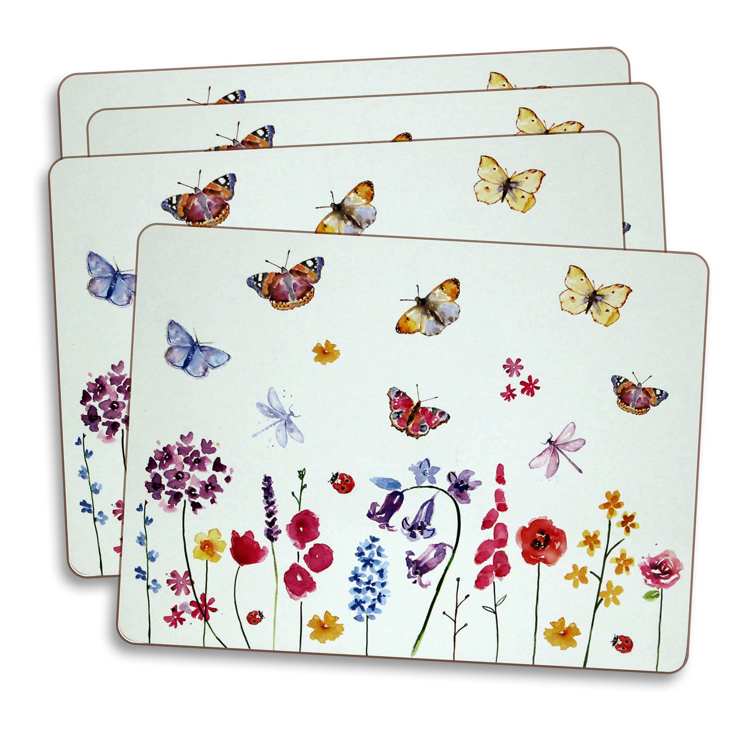 4pcs Butterfly Garden Pink Floral Cork Back Placemats