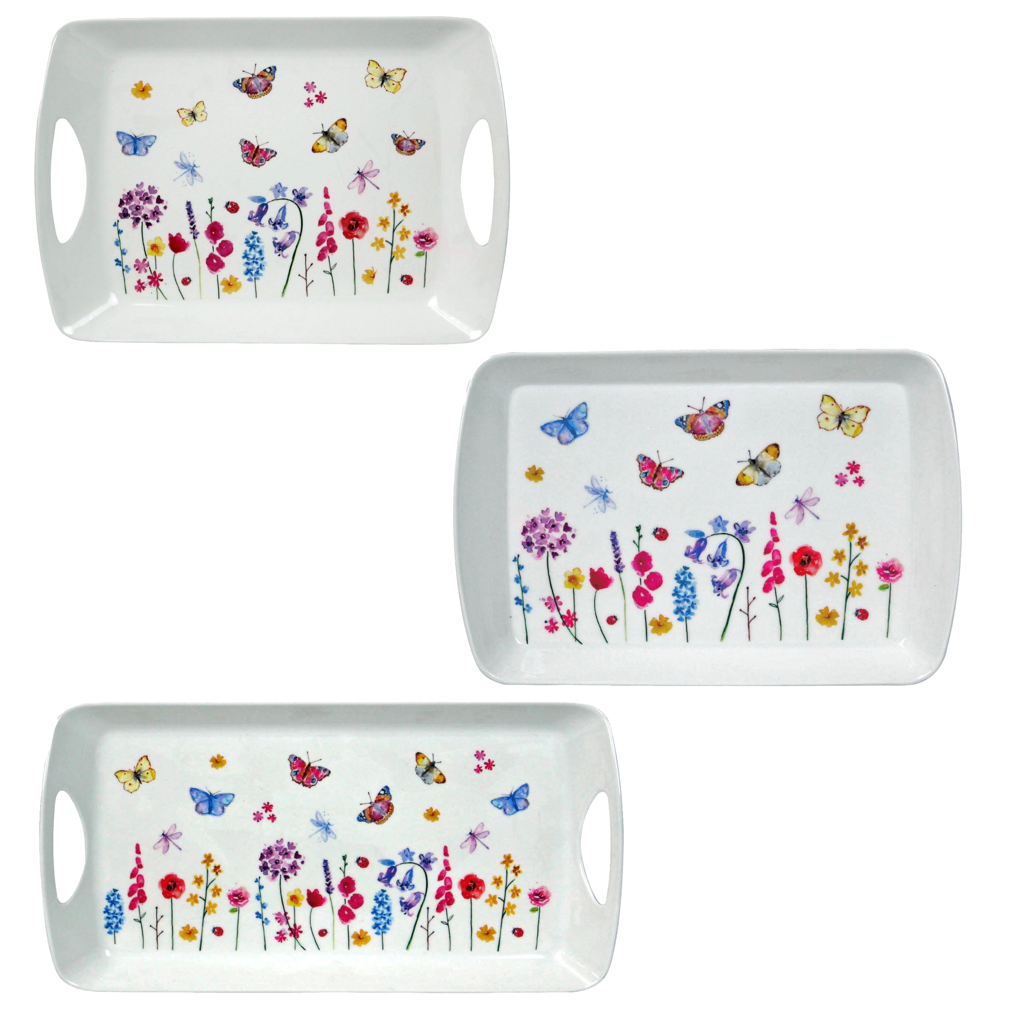 3-pc Butterfly Garden Small, Medium & Large Serving Tray Set