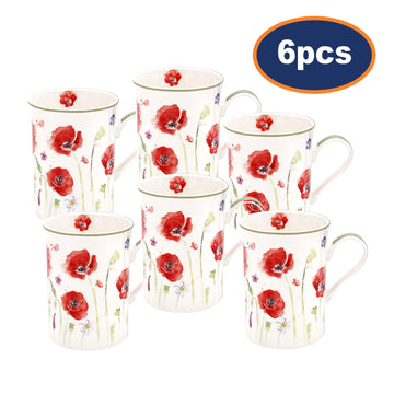 Set of 6 Poppy Field Fine China Mug