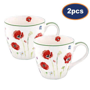 Set of 2 Poppy Field Breakfast Fine China  Mug