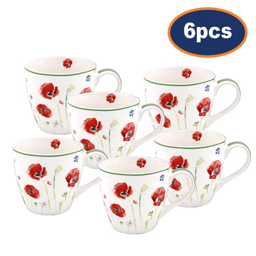 Set of 6 Poppy Field Breakfast Fine China  Mug