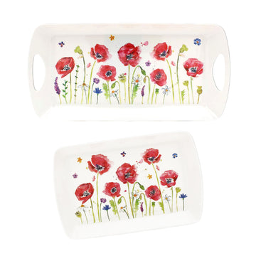 Small & Medium Poppy Field Melamine Serving Trays 2PC Set