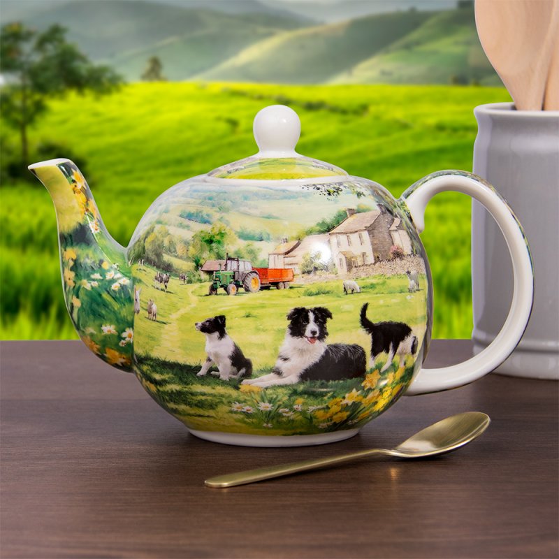 Collie & Sheep Ceramic Teapot with Handle