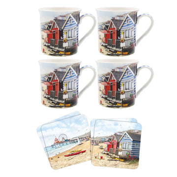8-pc Sandy Bay Mugs and Coasters Set - Watercolour