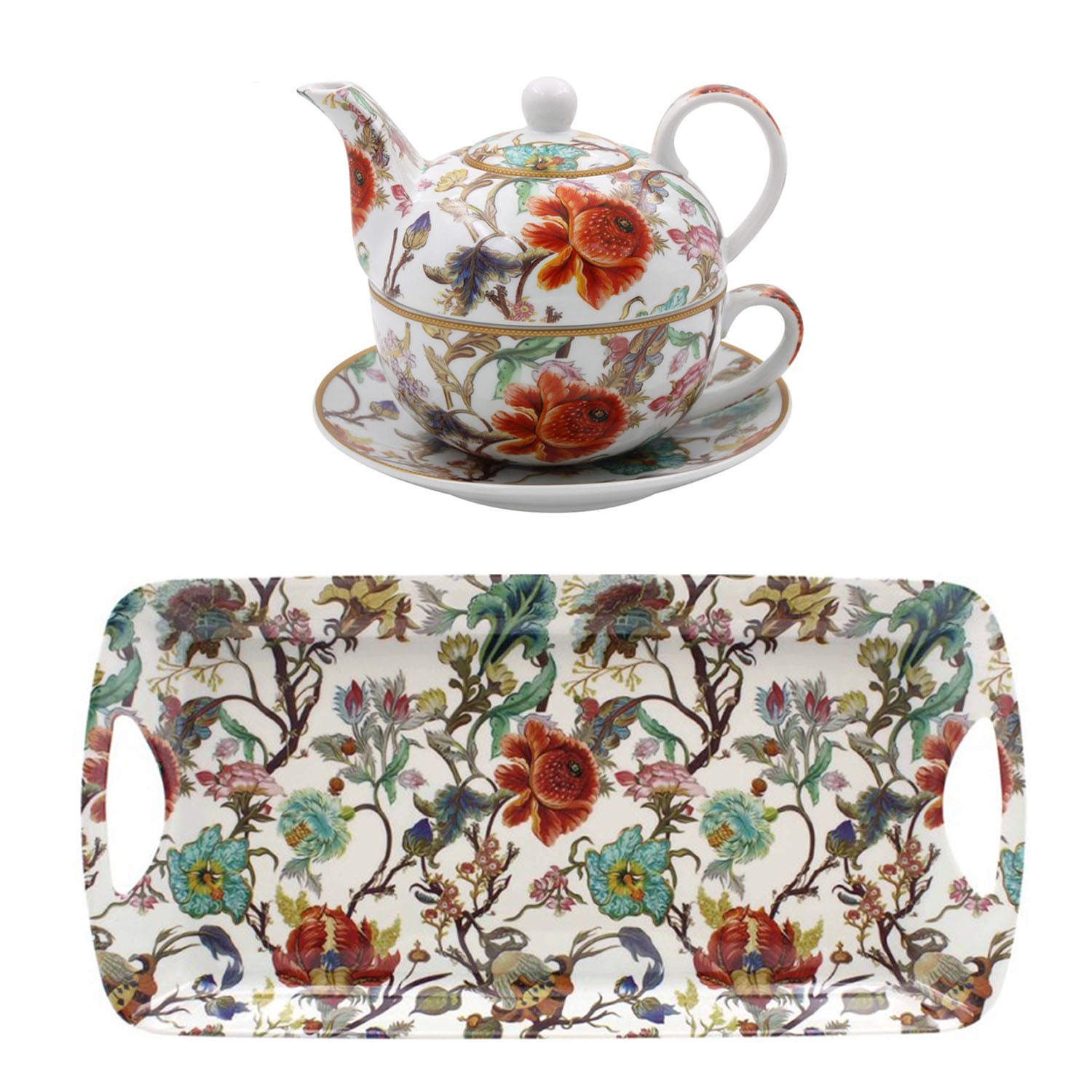 2-pc Anthina  Floral Tea for One Set  & Medium Food Tray