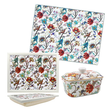 3-pc  Anthina Floral Chopping Board,  Serving Tray & Butter Dish Set