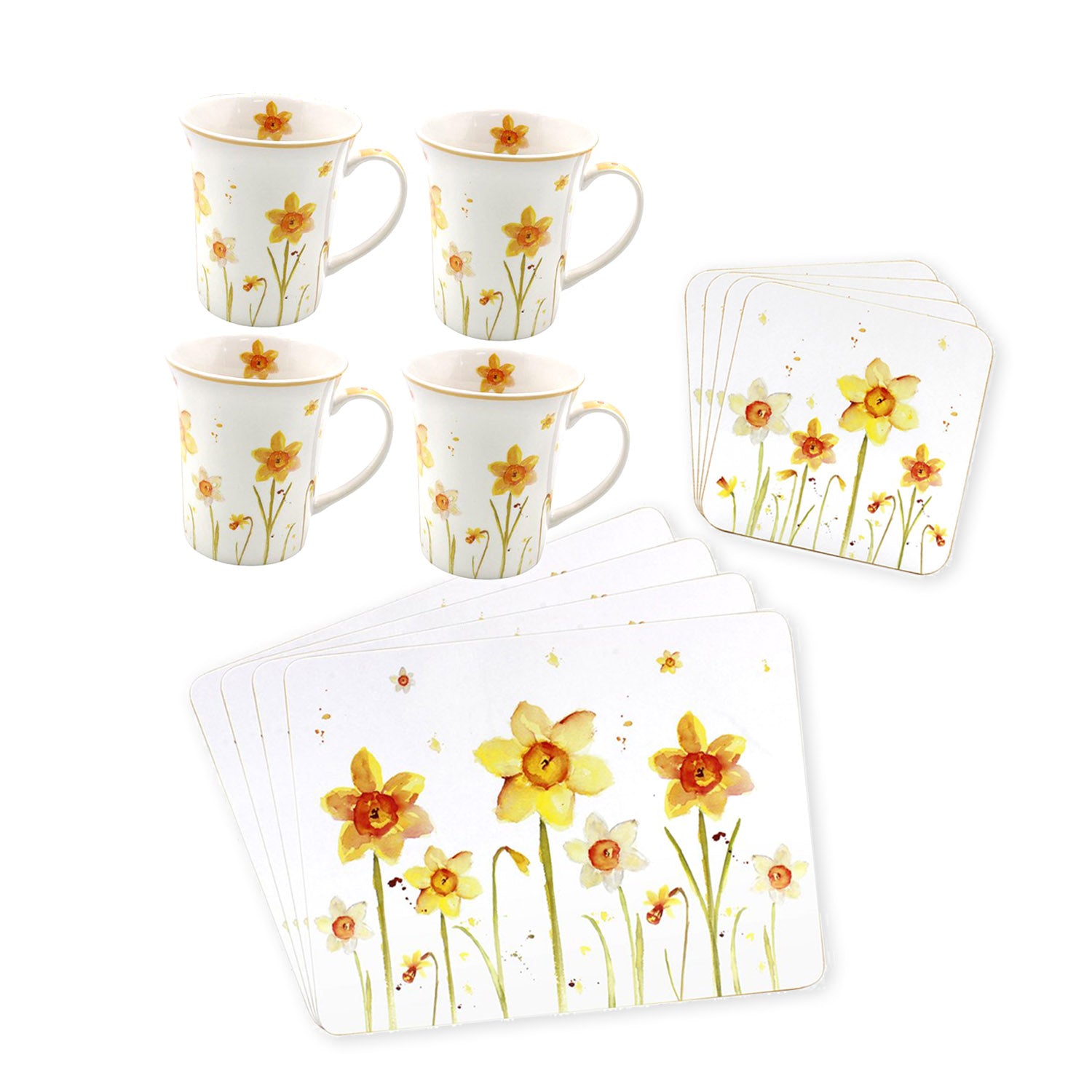 12-pc Yellow Daffodils Mugs, Coasters & Placemats Set