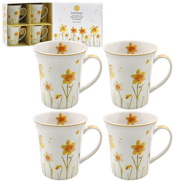 Yellow Daffodils 13-Set Mugs with Cork Square Coasters Placemat & Tea Bag Holder