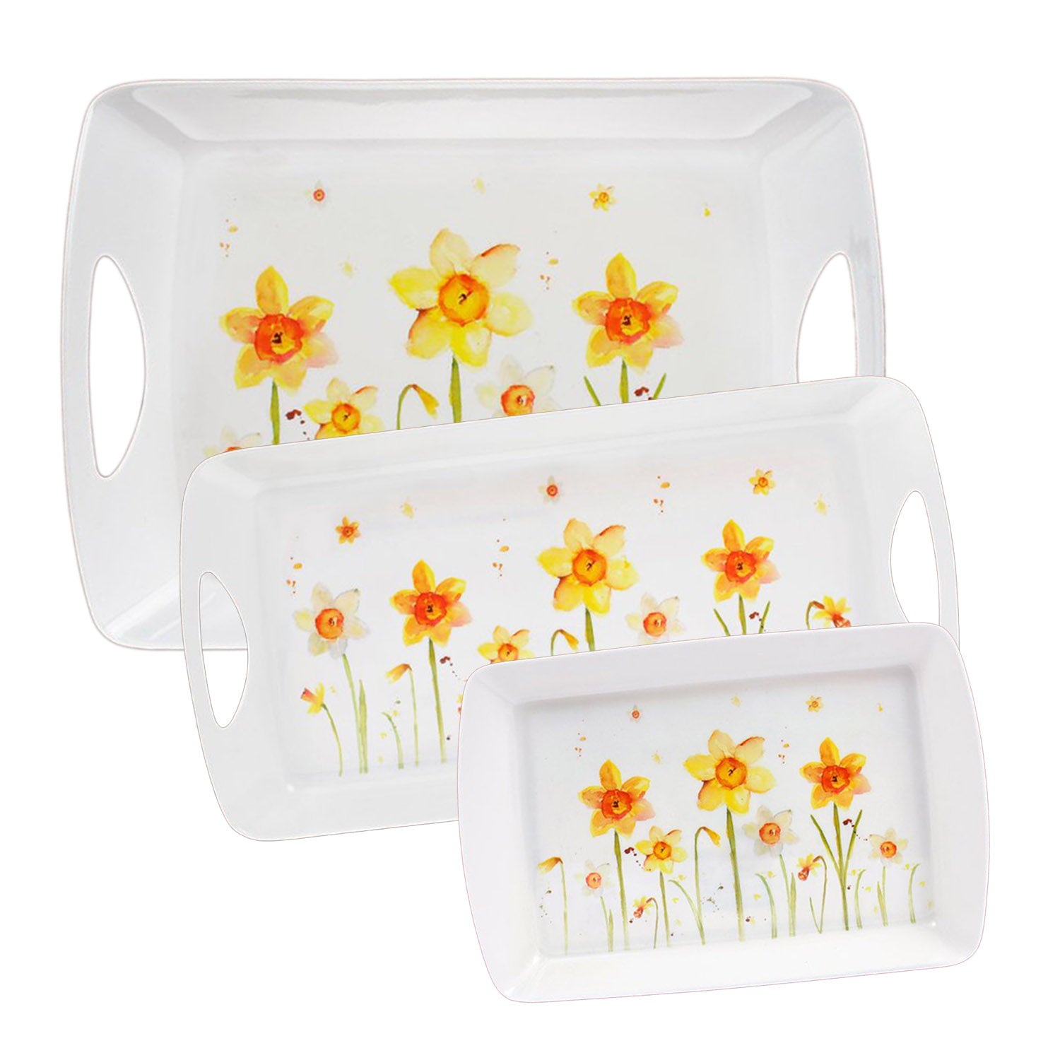 3-pm Yellow Daffodils Small, Medium & Large Serving Tray Set