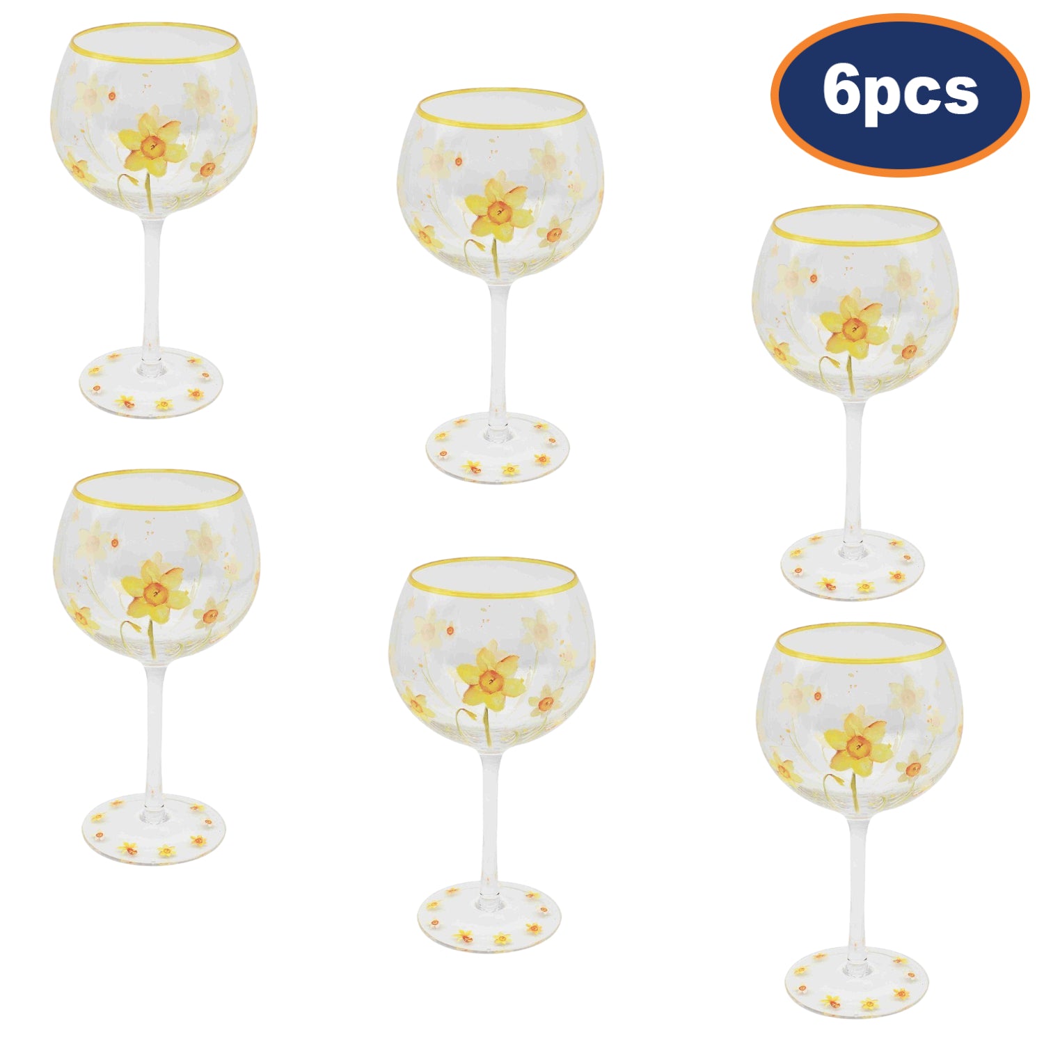 Set of 6 Yellow Daffodills Gin Balloon Glass