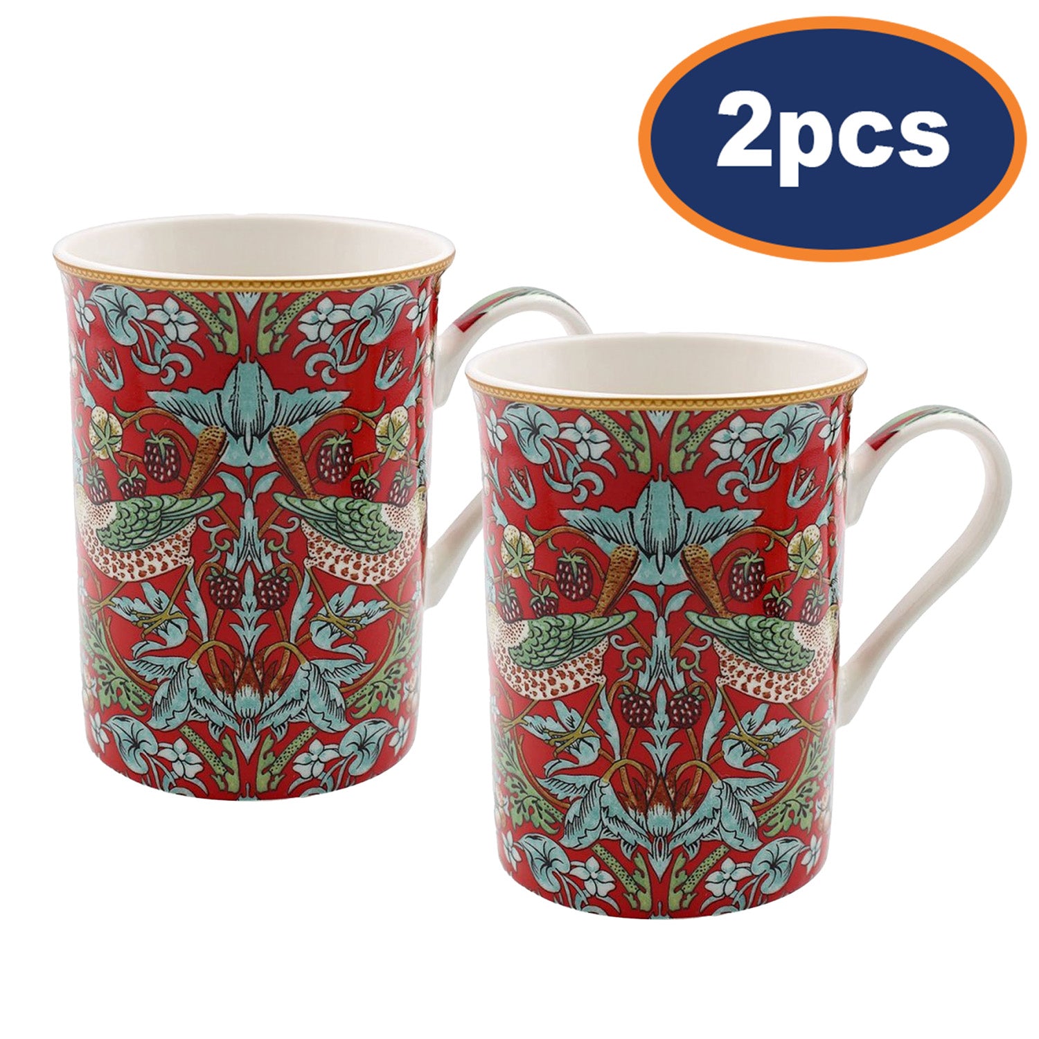 2Pcs William Morris Strawberry Thief 275ml Fine China Mug