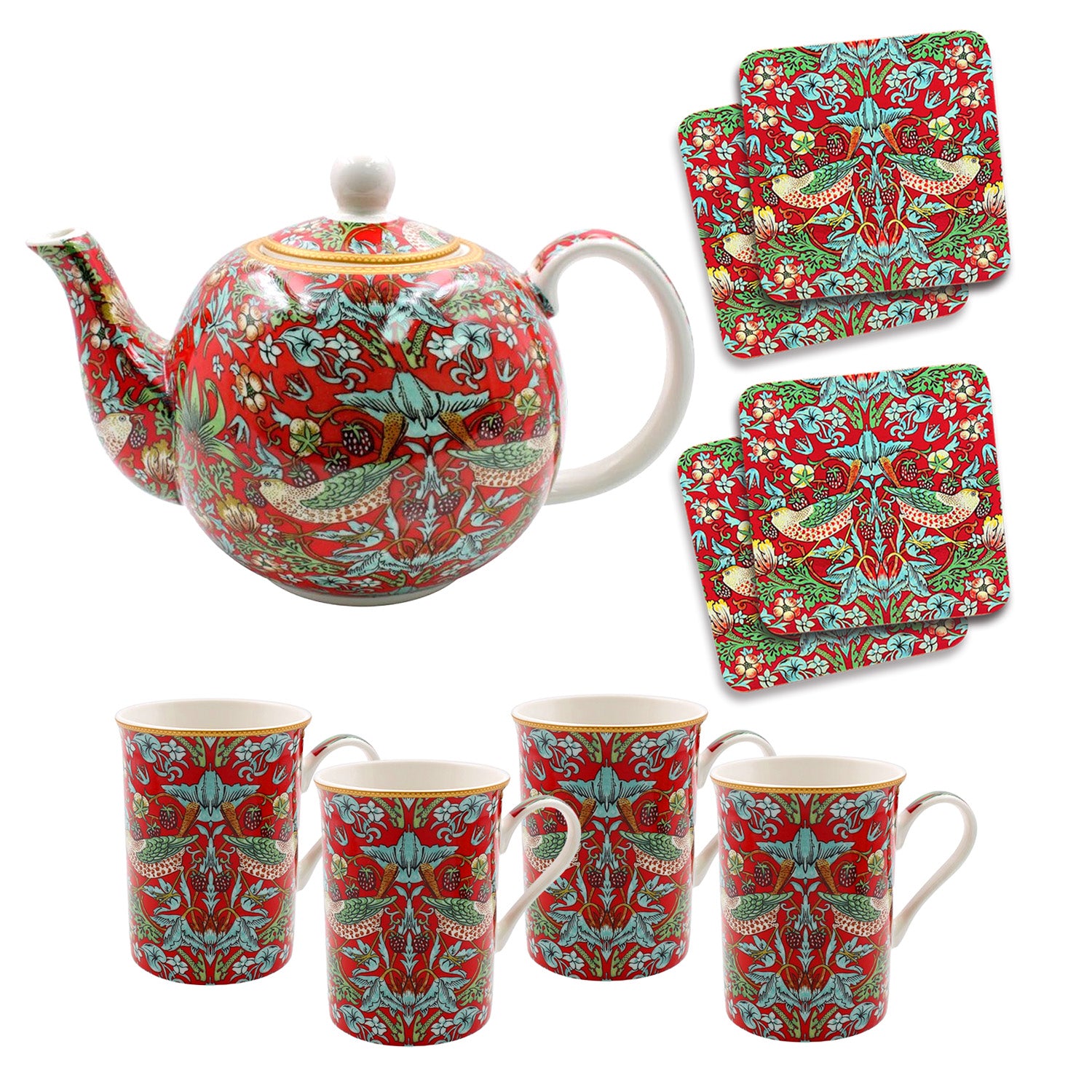 W Morris 9Pcs Strawberry Thief Tea Set