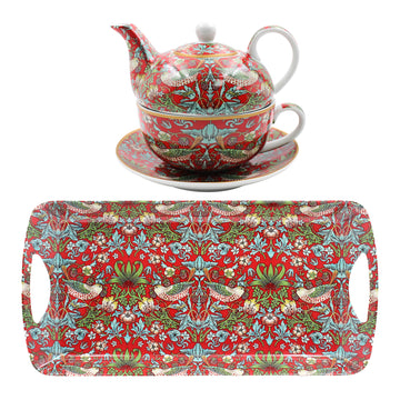 W Morris Strawberry Thief Tea For One & Medium Snack Tray