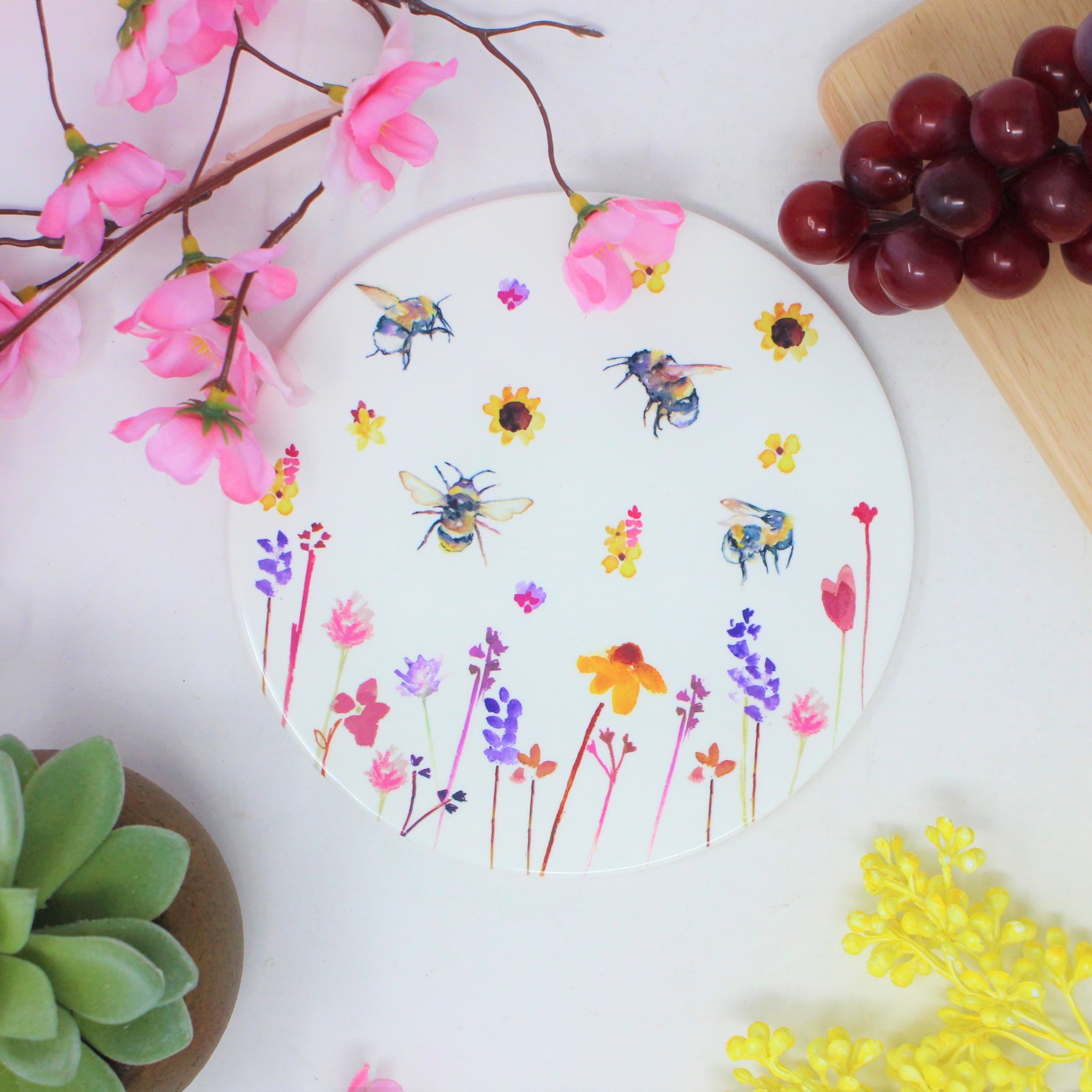 Bees & Flowers Trivet Round