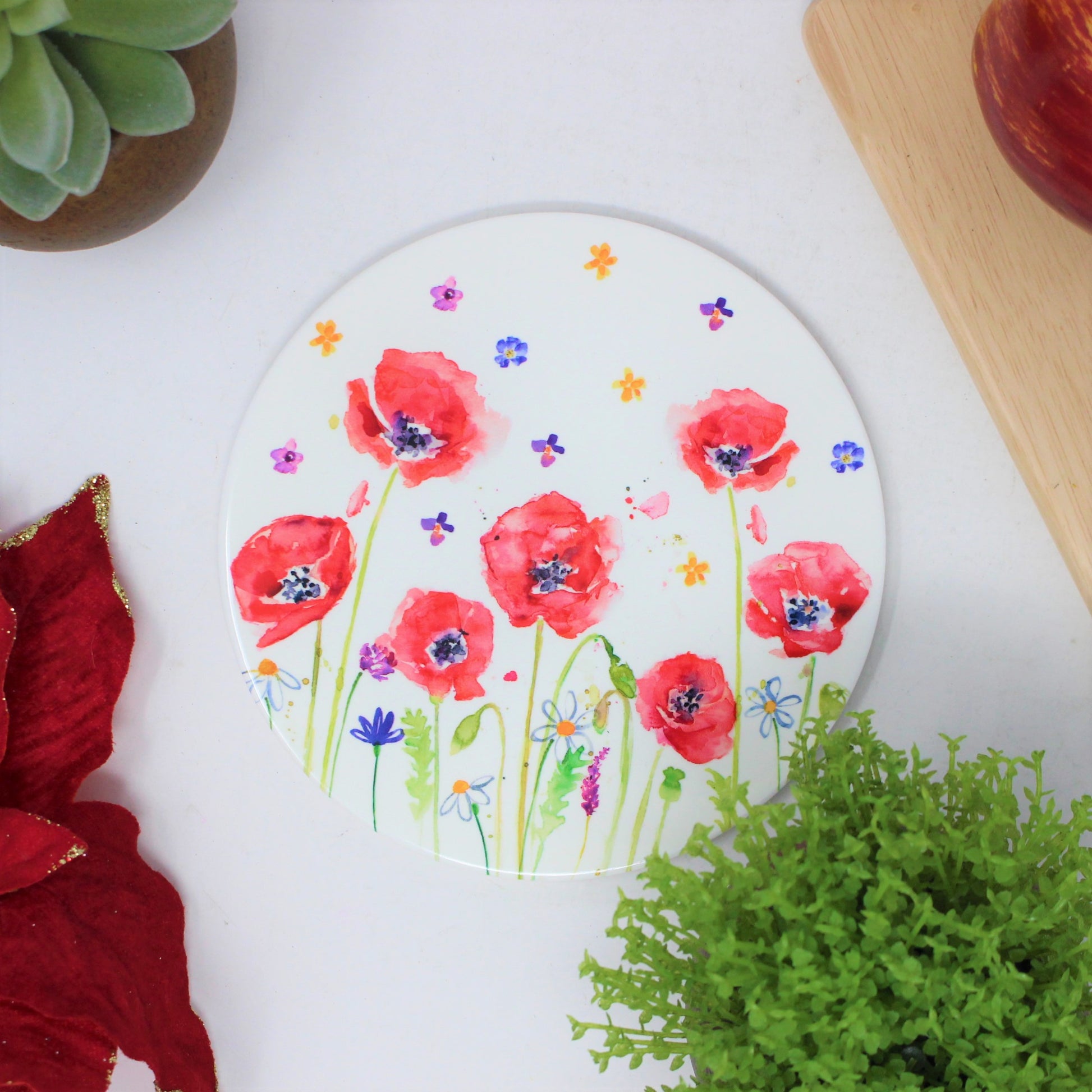 Poppy Field Trivet Floral Round