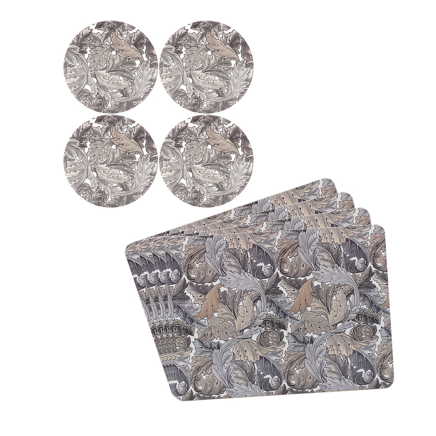 W.Morris Acanthus 4 Ceramic Coasters & 4 Cork Placemats Set