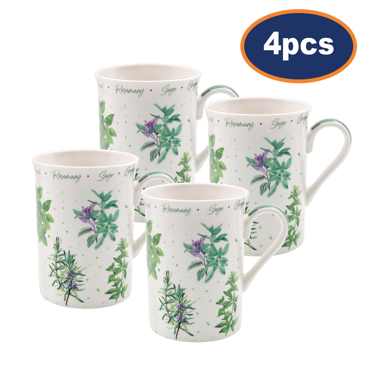 4pc 275ml Green Herbs Fine China Mug